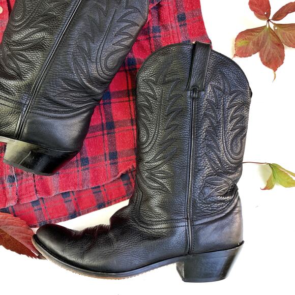 Vintage Durango Black Leather Cowboy Boots | Rugged Fall Wardrobe Staple | EUC - Picture 4 of 16